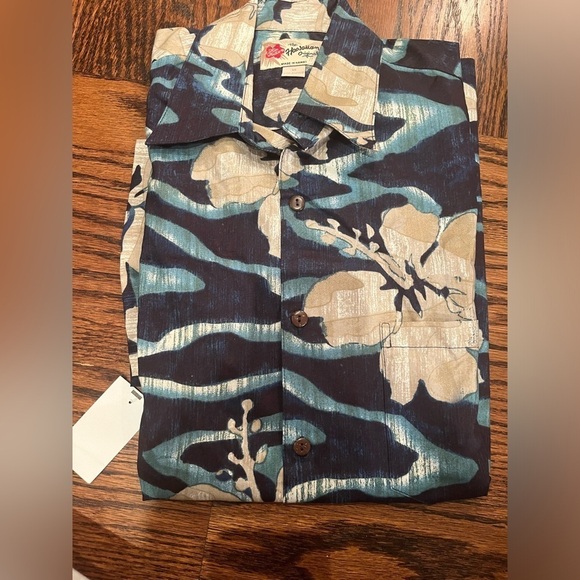 NWT  Vintage Hilo Hatties Shirt Mens navy Blue Hawaiian Short Sleeve Made In US - Picture 5 of 6